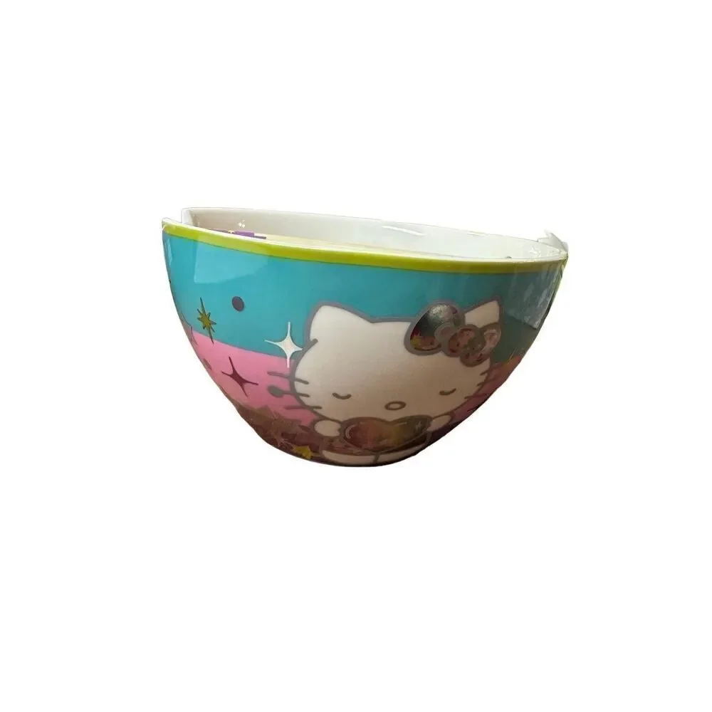 Hello Kitty 6” chopstick bowl 20 oz pink‎ turquoise iridescent stars NEW in box